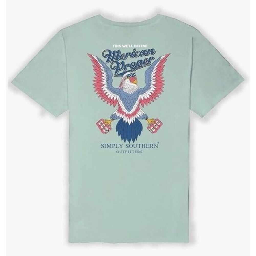 NWT‎ Simply Southern Merican Proper Bald Eagle Beer Short Sleeve XXL Green
